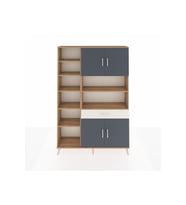 Arges Dolap 10 Raflı Tek Çekmeceli 4 Kapaklı 132x30x195 Çam-Antrasit/Aytaşı