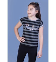 Toontoy Kız Çocuk Perfect Nakışlı Kolları İnci Detaylı Tişört (Siyah)