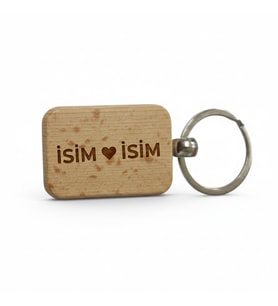 Kişiye Özel Mini Dikgörtgen Ahşap Anahtarlık – İsim Kalp İsim Yazılı Lazer Gravür Anahtarlık – Sevgiliye Özel Romantik Hediye