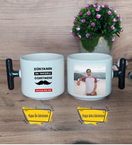 Erkek Öğretmene Hediye Kupa Bardak Fotoğraflı T Siyah Kulplu Öğretmenler Günü Hediyesi