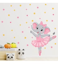 Sevimli Balerin Fil Duvar Sticker Seti, Yıldız ve Puantiye Figürlü Bebek Odası Dekoratif Folyosu