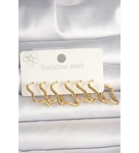 Çelik Gold Renk Yıldız Model Kadın Küpe Seti - Tj-Bkp10352