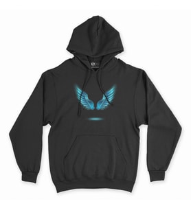 Melek Kanatlı Siyah Kapşonlu Sweatshirt Hoddie