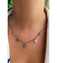 Kelebek ve Güneş Çelik Charm Kolye