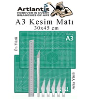 Kesim Matı A3 Kretuar Seti ve Çelik Cevel 30 Cm 1 Adet 30x45 cm Çift Taraflı Çizim Matı Kesme Madı Kesim Tablası Kesim Altlığı (Yeşil)