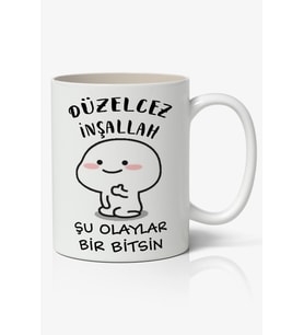 Düzelcez İnşallah Yazılı Baskılı Kupa Bardak Baskılı Kahve Kupa Bardak
