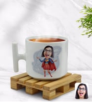 BK Gift Kişiye Özel Süper Anne Karikatürlü T Kulplu Beyaz Middle Kupa Bardak-1