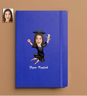 Kişiye Özel Mezun Kadın Model 13x21 Mavi Defter-8