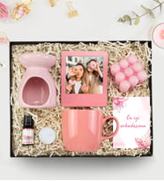 Kişiye Özel İnstagram Çerçeve & Buhurdanlık Seti & Pembe Bubble Mum & Pembe Kupa Hediye Seti