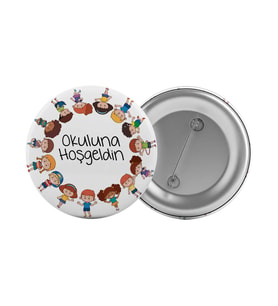 Okuluna Hoş Geldin Çanta Rozeti 20 Adet En Büyük Boy 5.8cm İğneli Broş