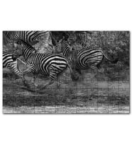 Cakapuzzle Su Kenarında Kaçan Zebralar Siyah Beyaz Puzzle Yapboz MDF (Ahşap) (120 Parça)