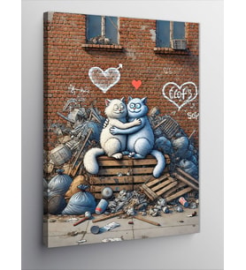 Kanvas Tablo Graffiti Kediler ve Sokak Aşkı