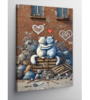 Kanvas Tablo Graffiti Kediler ve Sokak Aşkı