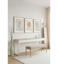 Pastel Botanik Desenli Minimalist Sanat 3’lü Ahşap Çerçeveli Tablo Seti