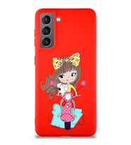 Samsung Galaxy S21 Soft Premier Kapak Vespagirl Tasarımlı Silikon Kılıf - Kırmızı (Şeffaf)