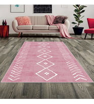 Geometrik Çizgi Kilim Desenli Bohem Dijital Baskı Yıkanabilir Kaymaz Taban Salon Halısı ve Yolluk (Beyaz)