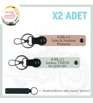 Motorcu Friends Hediye, İsim Plaka ve B Rh (+) Kan Grubu Yazılı x2 Anahtarlık, Yavruağzı-Beyaz-Laci