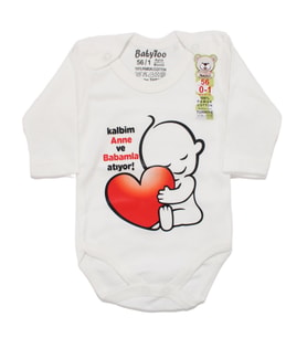 Unisex Kalbim Annemle Babamla Atıyor Baskılı Uzun Kollu Zıbın