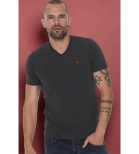 T8568 DEWBERRY V YAKA ERKEK T-SHIRT-KOYU ANTRASİT