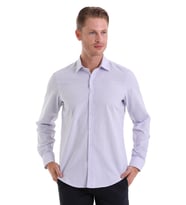 Hatemoğlu Lila Ç. Comfort Fit Çizgili Pamuklu Slim Yaka Uzun Kollu Spor Gömlek