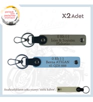 Motosiklet Aşıkları İçin, İsim Plaka ve 0 Rh (-) Kan Grubu Yazılı x2 Anahtarlık Set, Kül Gri-Mavi-SK