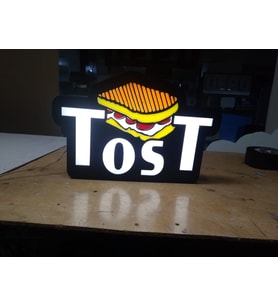 Tost Görselli Yazılı Tabela 3D Led Neon Etkili Işıklı Tabela 30X45 CM Tek Taraflı