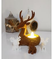 Geyik Mumluk & Mini Geyikler Noel Yılbaşı Süsü Dekoratif Biblo Tealight Mumluk Mum Dahildir