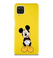 Samsung Galaxy A12 Soft Premier Kapak Mickey Mouse-A Tasarımlı Silikon Kılıf - Sarı (Şeffaf)