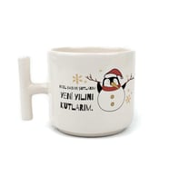 Noel Babayı Şutlarım Baskılı Beyaz Kulplu T Yılbaşı Kupası