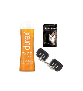 Durex Play Sıcak Dokunuş Bay Bayan Uyarıcılı Jel 100 ml + Siyah Deri El Kelepçesi + Hediye