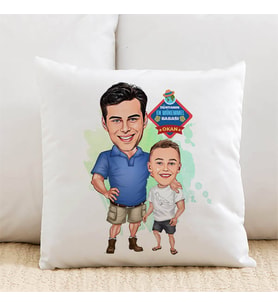 Kişiye Özel Cool Baba ve Oğlu Karikatürlü Yastık
