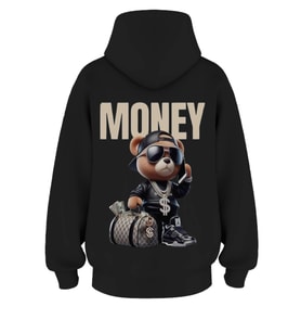 Oversize 'Money' Baskılı Kapşonlu Hoodie Sweatshirt (Siyah)