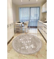 Bej Kaymaz Taban Kitchen Yazılı Yuvarlak Mutfak Halısı AR537