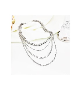 Gümüş Kaplama Kadın Çoklu Choker Kolye (Beyaz)