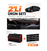 e-biz CITROEN C5 (2008-2015) Uyumlu Torpido Örtüsü + Deri Bagaj Çantası Seti - Siyah-Kırmızı - CI003