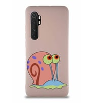 Xiaomi Mi Note 10 Lite Soft Premier Kapak Salyangoz Gary Tasarımlı Silikon Kılıf - Pudra (Şeffaf)