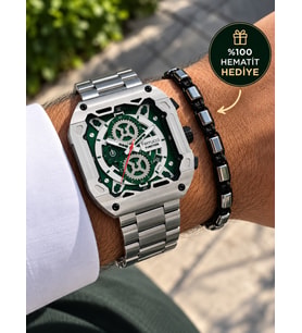 Ferrucci Kare Kadran Fonksiyonları Aktif Spor Model Çelik Erkek Kol Saati+Hematit Bileklik Hediyeli
