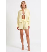 Kadın Büyük Beden Oversize Dokuma Plaj Gömlek Şort Takımı Reglan Kol Yaka Günlük Rahat Modern Şık
