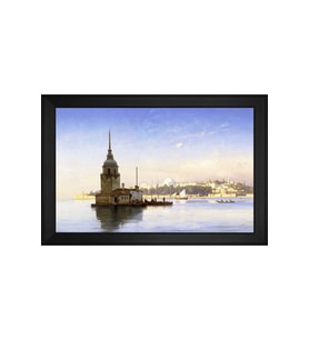 Kız Kulesi Motifli Kanvas Tablo 80 x 110 cm Siyah Çerçeve