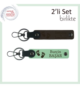 Yeni Bebek İçin Hediyelik Arayanlara Seçkin Tasarım, Kalpli Ayak Temalı Set, Koyu Kahve-Açık Yeşil (Çok Renkli)