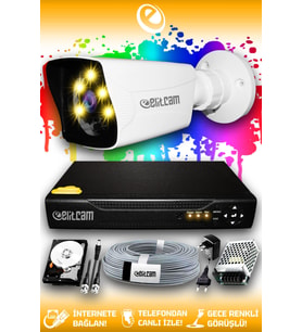 ELITCAM 1 Kameralı Kare 1 Dış Kamera Set 2 TB HDD Full HD Renkli Gece Görüşlü Güvenlik Kamerası Sistemi