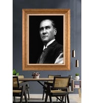 Altın Varaklı Çerçeveli Paspartulu Atatürk Tablo nh06 (Gold)