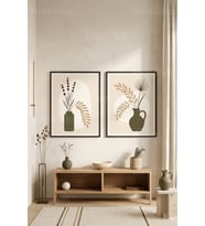 Bitki Temalı Minimalist 2'li Ahşap Çerçeveli Tablo Seti