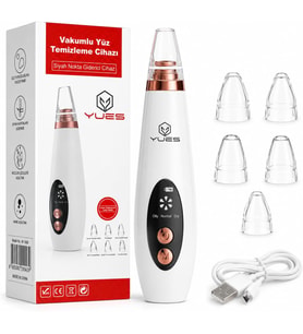 Vakumlu Yüz Temizleme Cihazı Siyah Nokta Giderici, 6 Başlıklı Komedon Temizleme Aleti, LED Ekranlı, 3 Emiş Modlu, USB Şarjlı Gözenek Temizleyici Cilt Bakım Cihazı