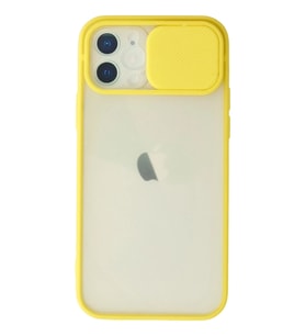 Newface Apple iPhone 12 Kılıf Palm Buzlu Kamera Sürgülü Silikon - Sarı