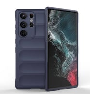 Galaxy S23 Ultra Kılıf Esnek TPU Oyuklu Arka Yüzey Tasarımlı Etnik Silikon Kılıf (Lacivert)