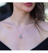Elips Elmas Montür Rose Gold Gümüş Kolye