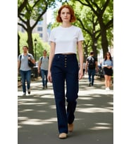 Kadın Geniş Paça Düğmeli Yüksek Bel Jean Pantolon Fonksiyonel Dayanıklı Kaliteli Konforlu Şık