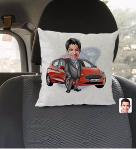 BK Gift Kişiye Özel Plakalı Erkek Ford Fiesta Karikatürlü Kare Araç Koltuk Yastığı-1