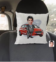 BK Gift Kişiye Özel Plakalı Erkek Ford Fiesta Karikatürlü Kare Araç Koltuk Yastığı-1